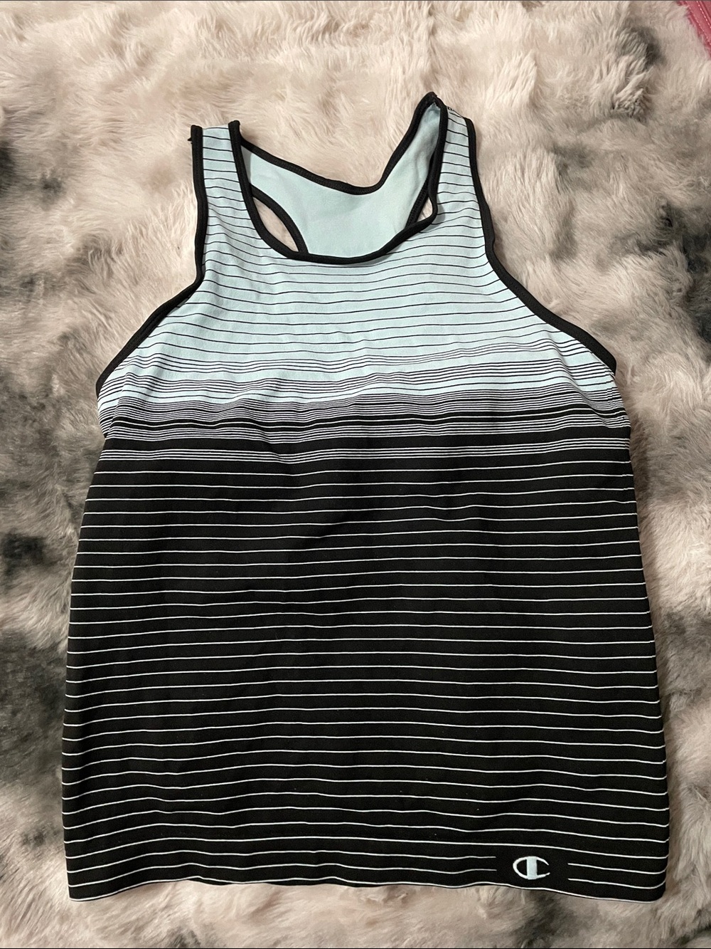 Champion Striped Racerback One-Piece aerobics Tank - Black & Light Blue